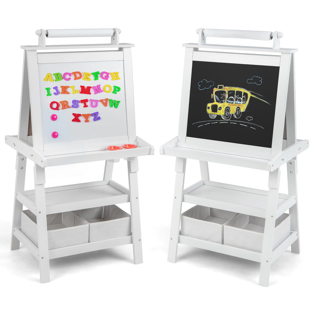 Gymax 3 in 1 Double-Sided Storage Art Easel with Paint Cups for Kid Writing Teal Frosting White