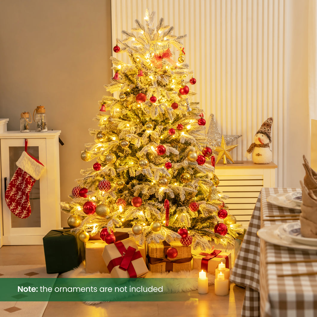 Gymax 4.5 FT Pre-Lit Snow-Flocked Artificial Christmas Tree Hinged Christmas Tree with  688 Branch Tips