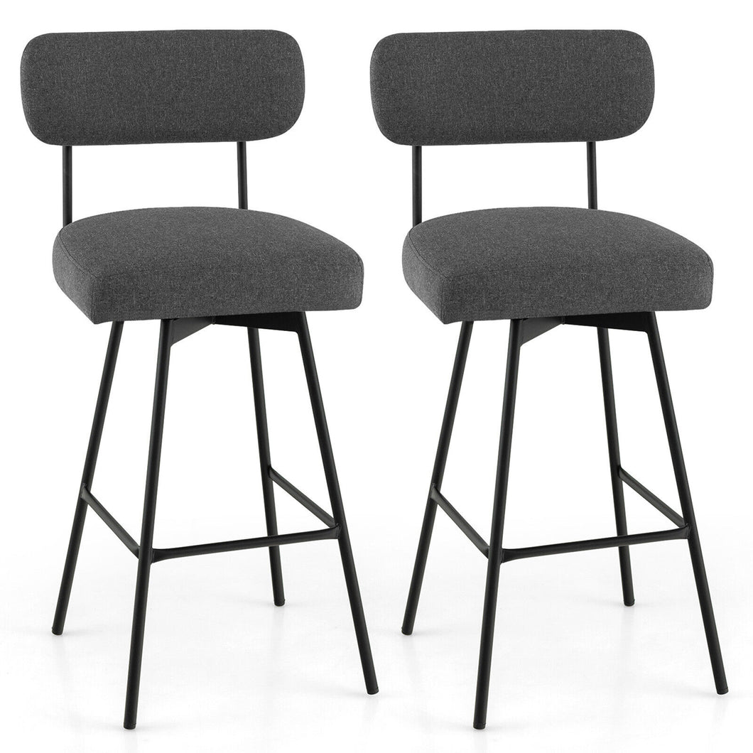 Gymax 2PCS Swivel Bar Stool 29'' Upholstered Bar Height Dining Chair with  Footrest Grey