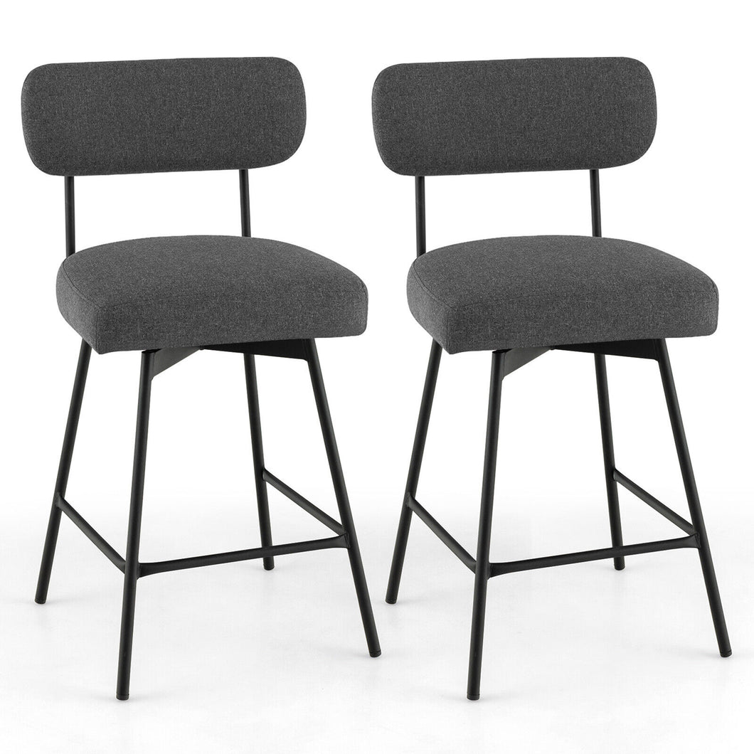 Gymax 2PCS Swivel Bar Stool 25'' Upholstered Bar Height Dining Chair with  Footrest Grey