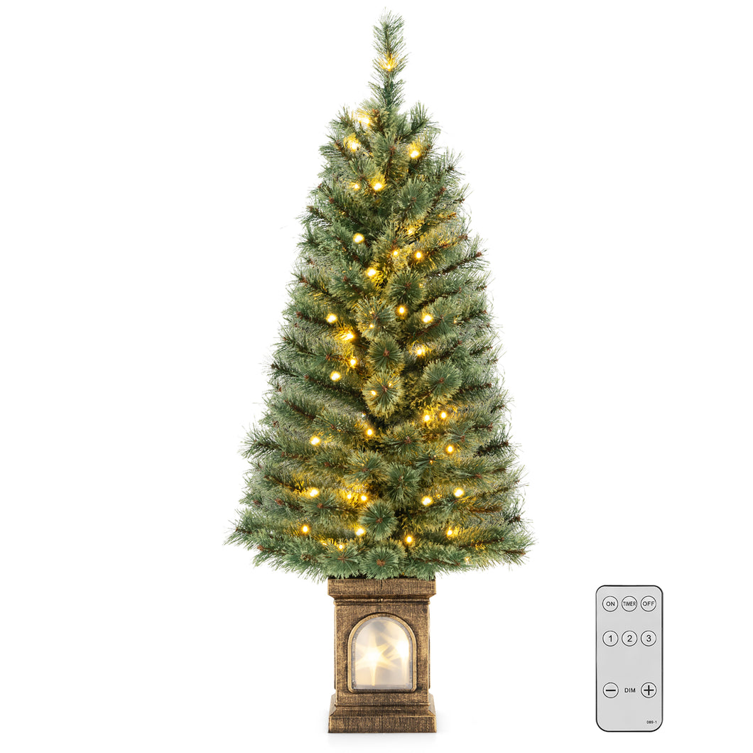 Gymax 4 FT Pre-Lit Potted Christmas Tree Artificial Entrance Tree with  LED Lights & 116 Branch Tips