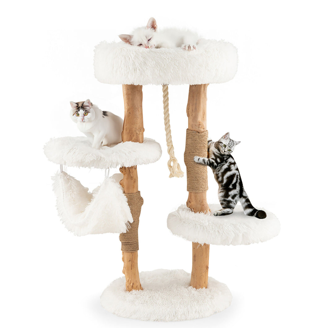 Gymax 34'' Tall Wooden Cat Tree Solid Wood Cat Tower with Jute Scratching Posts