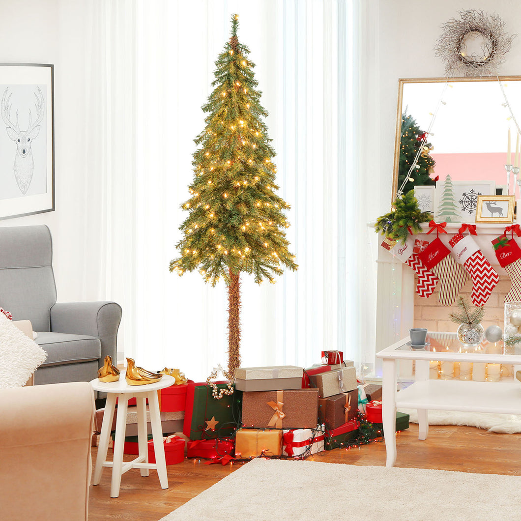 Gymax 6 FT Pre-Lit Artificial Christmas Tree Slim Pencil Xmas Tree with  442 Branch Tips