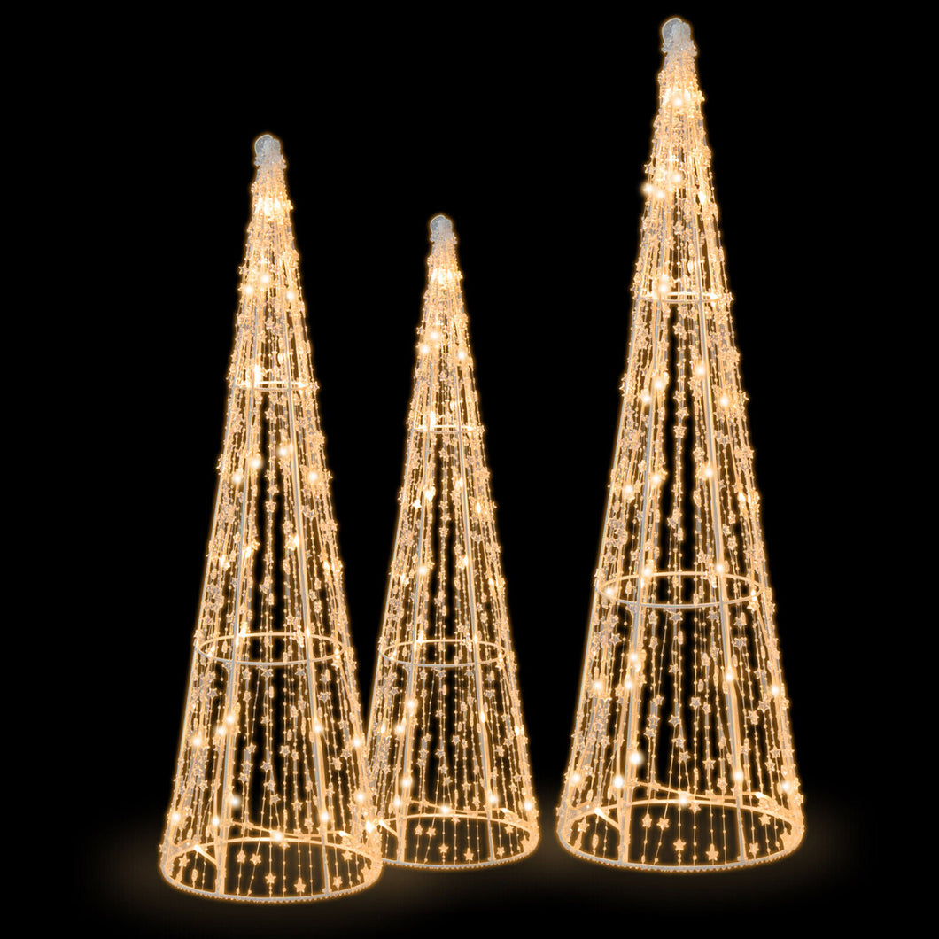 Gymax Set of 3 Lighted Christmas Cone Trees Glittered Christmas Tree Decoration