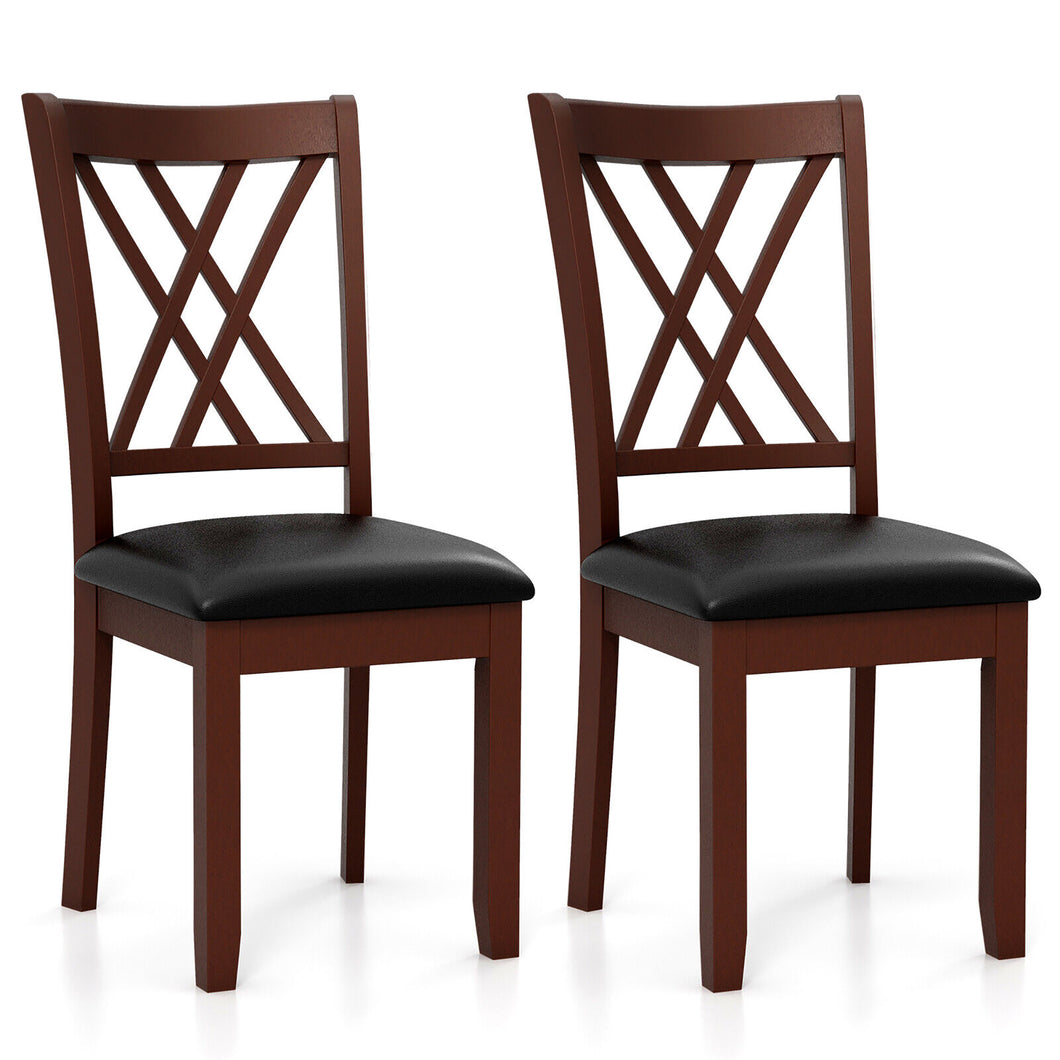 Gymax Set of 2 Dining Chair Kitchen Chair with Backrest Padded Seat & Rubber Wood Legs