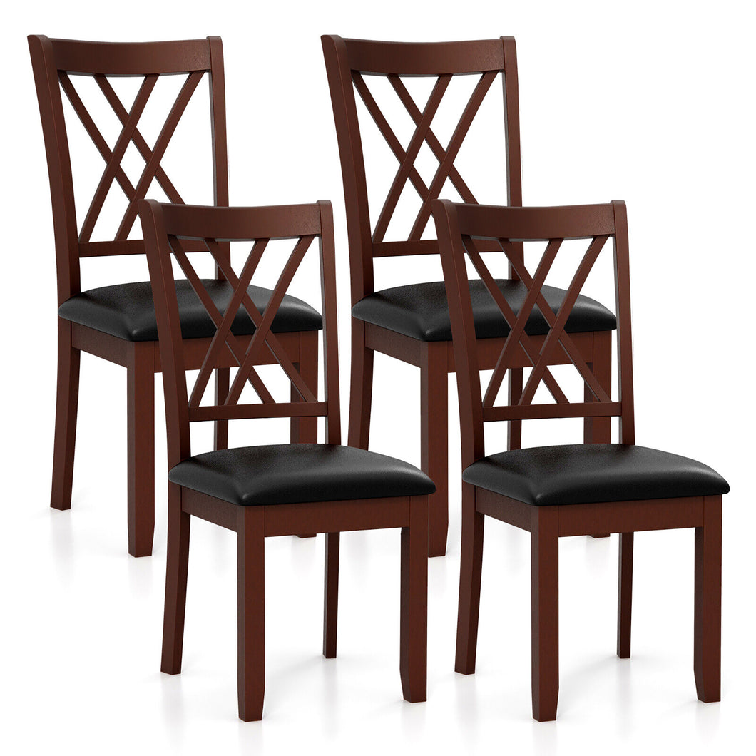 Gymax Set of 4 Dining Chair Kitchen Chair with Backrest Padded Seat & Rubber Wood Legs