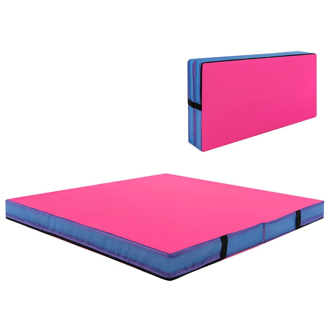 Gymax 4'x4'x4'' Bi-Folding Gymnastic Tumbling Mat With Handles for Home Gym Yoga MMA Pink