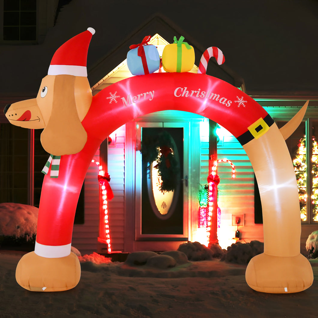 Gymax 8 FT Tall Jumbo Inflatable Christmas Arch Archway with  Dachshund & Gift Boxes Decorations