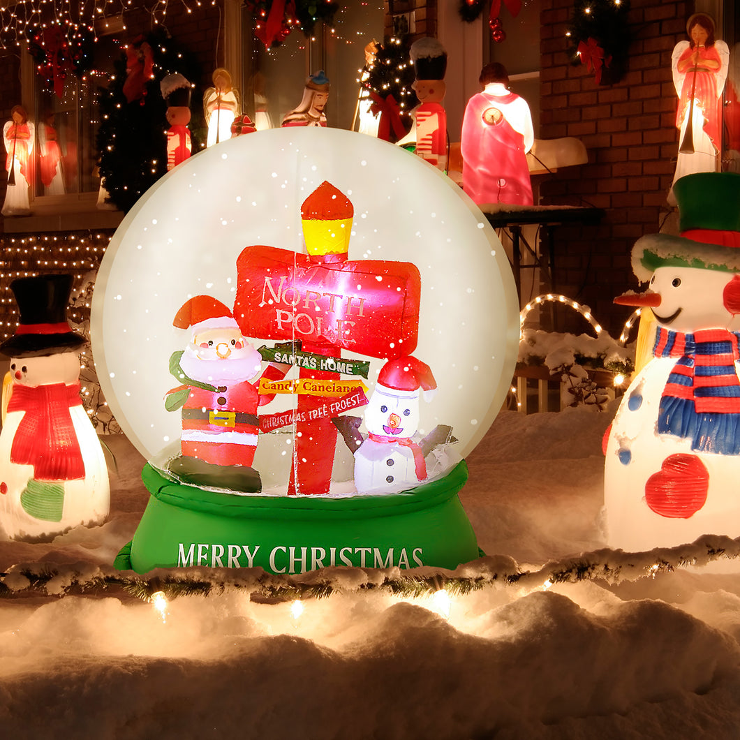 Gymax 4FT Christmas Inflatable Snow Globe Blow Up Yard Decoration with  LEDs & Air Blower