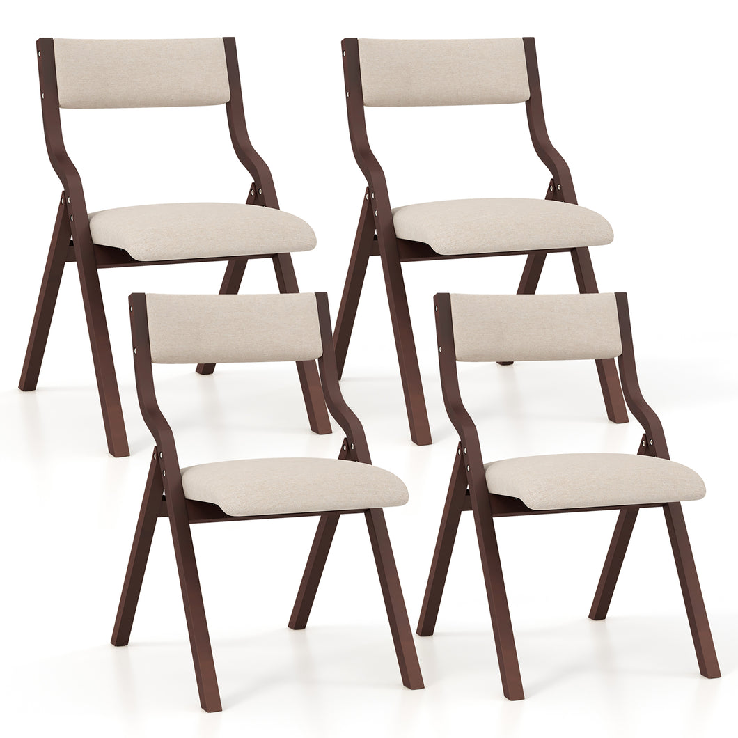 Gymax Folding Dining Chairs Set of 4 Wooden Table Chairs with  Padded Seat Modern Coffee & Beige