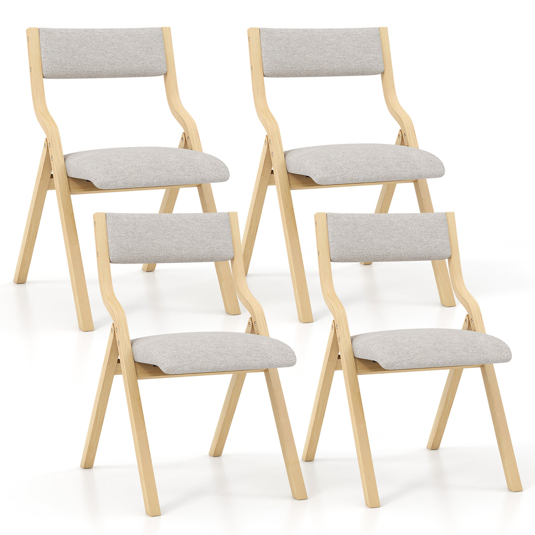 Gymax Folding Dining Chairs Set of 4 Wooden Table Chairs with  Padded Seat Modern Grey & Natural