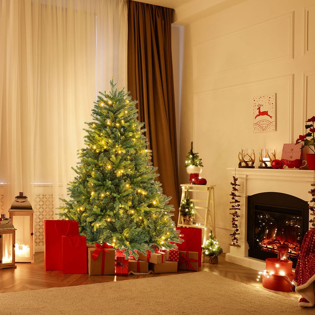 Gymax 5 FT Pre-Lit Artificial Christmas Tree Hinged Xmas Tree with  250 LED Lights