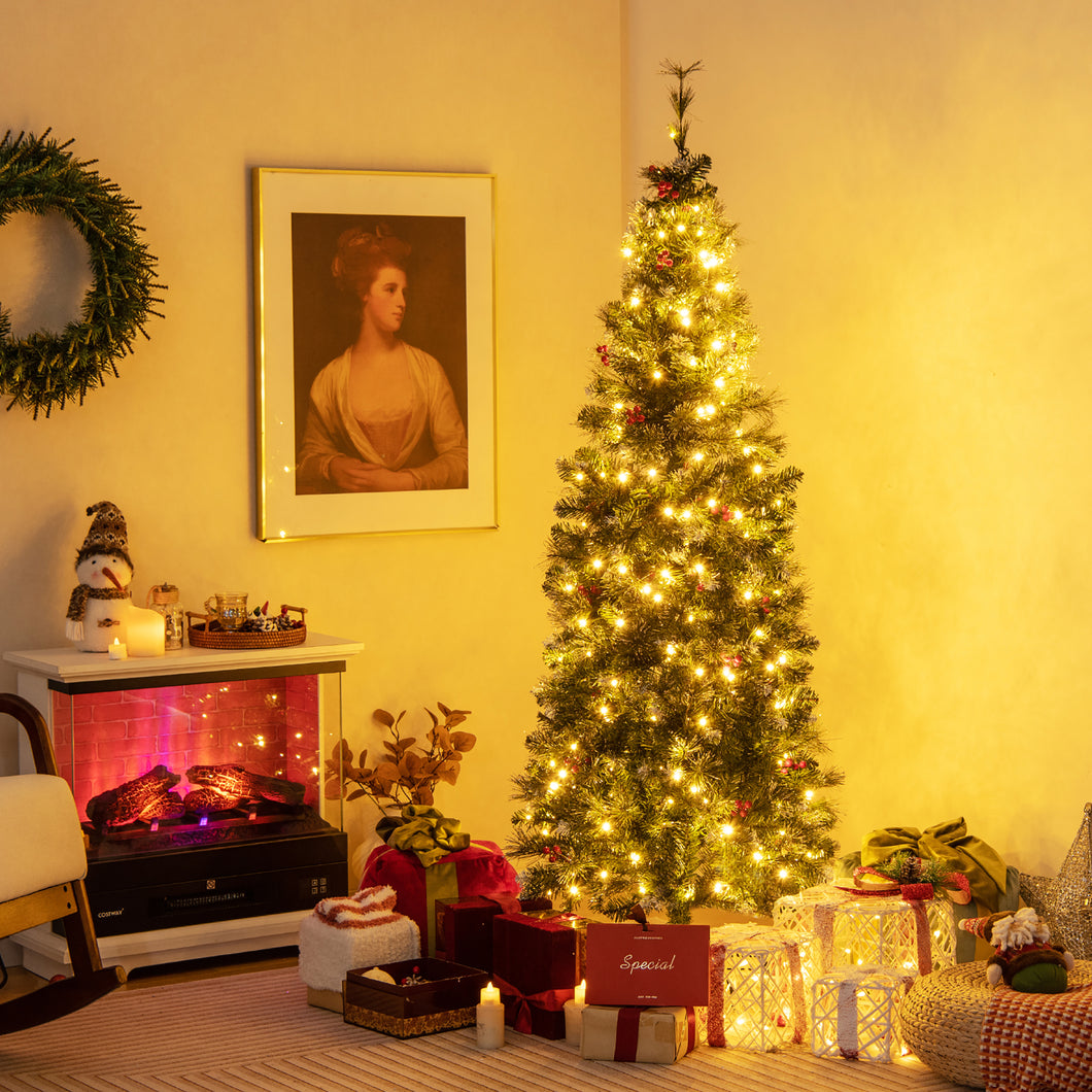 Gymax 6 FT Pre-Lit Artificial Christmas Tree Hinged Slim Pencil Xmas Tree with  618 Branch Tips