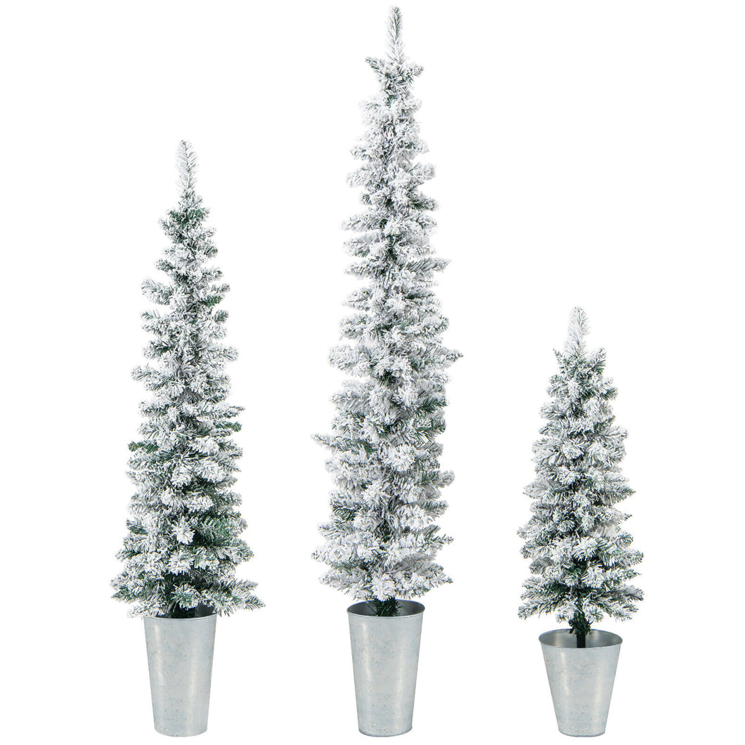 Gymax Potted Artificial Christmas Tree Set of 3 with  3ith 4ith 5 FT Faux Trees