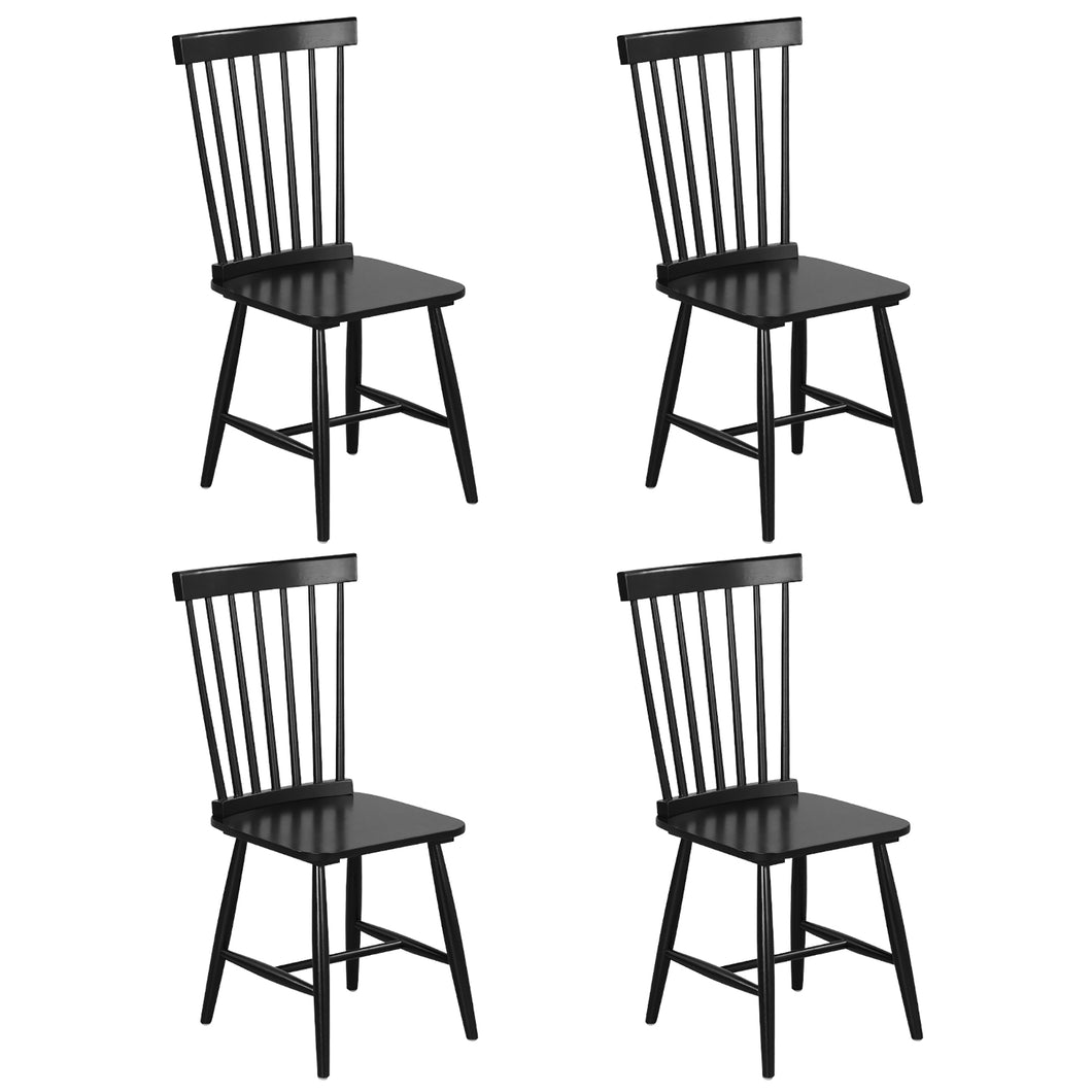 Gymax Dining Chair Set of 4 Solid Wood Windsor Chair with  High Spindle Back & Wide Seat Black