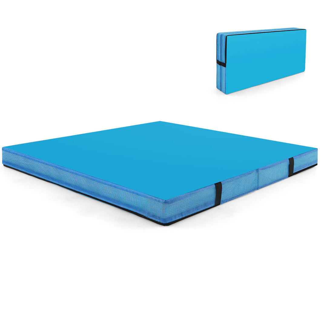 Gymax 4'x4'x4'' Bi-Folding Gymnastic Tumbling Mat With Handles for Home Gym Yoga MMA Blue