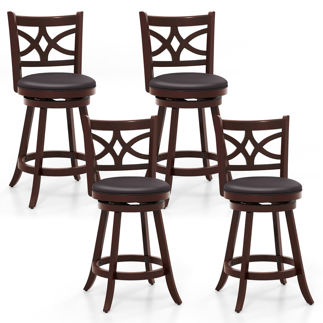 Gymax Bar Stools Set of 4 24'' Swivel Counter Height Bar Stools with  Backrest & Footrest