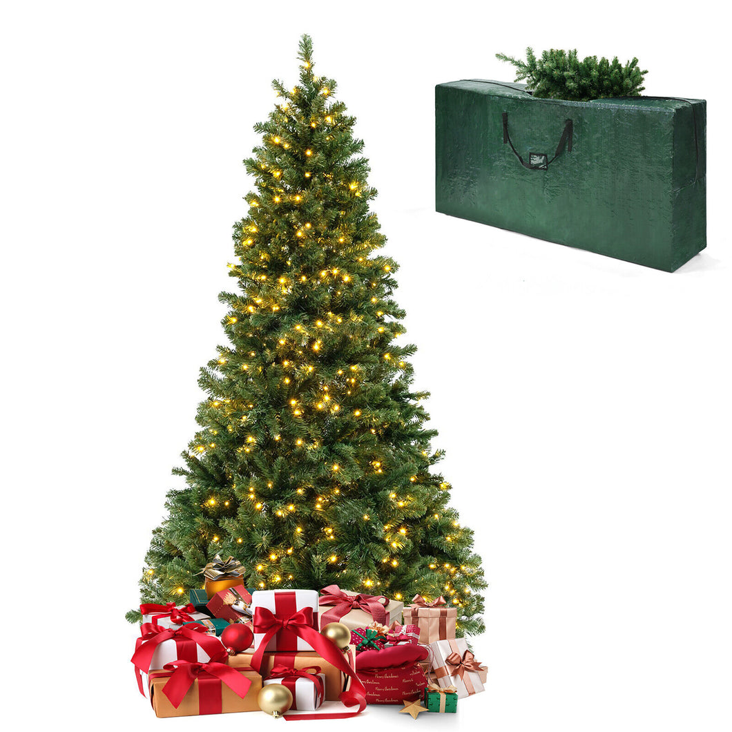 Gymax 7 FT Pre-Lit PVC Christmas Tree & Storage Bag with  Warm White LED Lights & Gloves