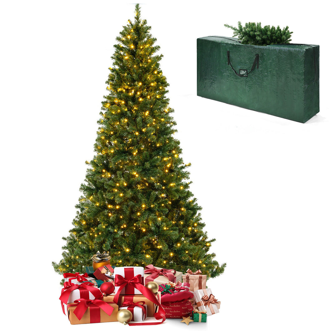 Gymax 8 FT Pre-Lit PVC Christmas Tree & Storage Bag with  Warm White LED Lights & Gloves