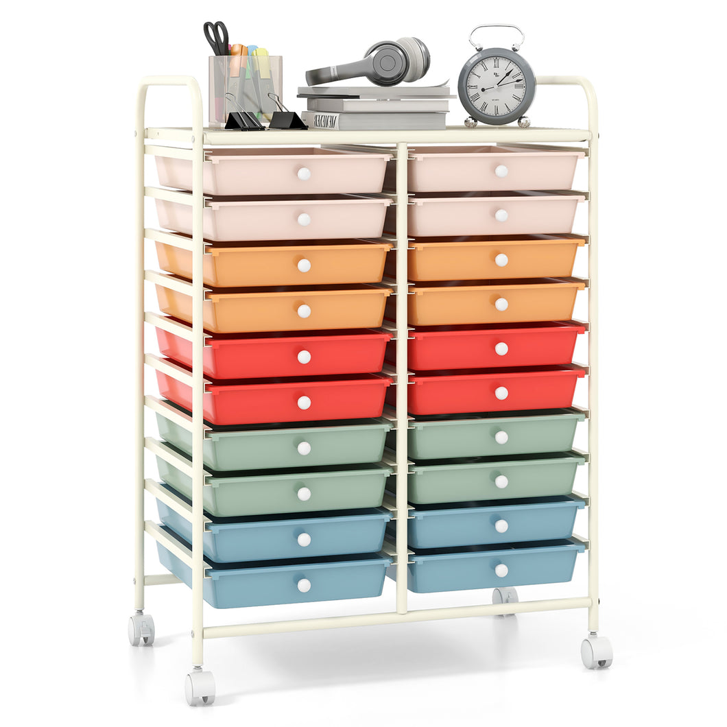 Gymax Office Rolling Cart 20 Storage Drawers Scrapbook Paper Studio Organizer Macaron