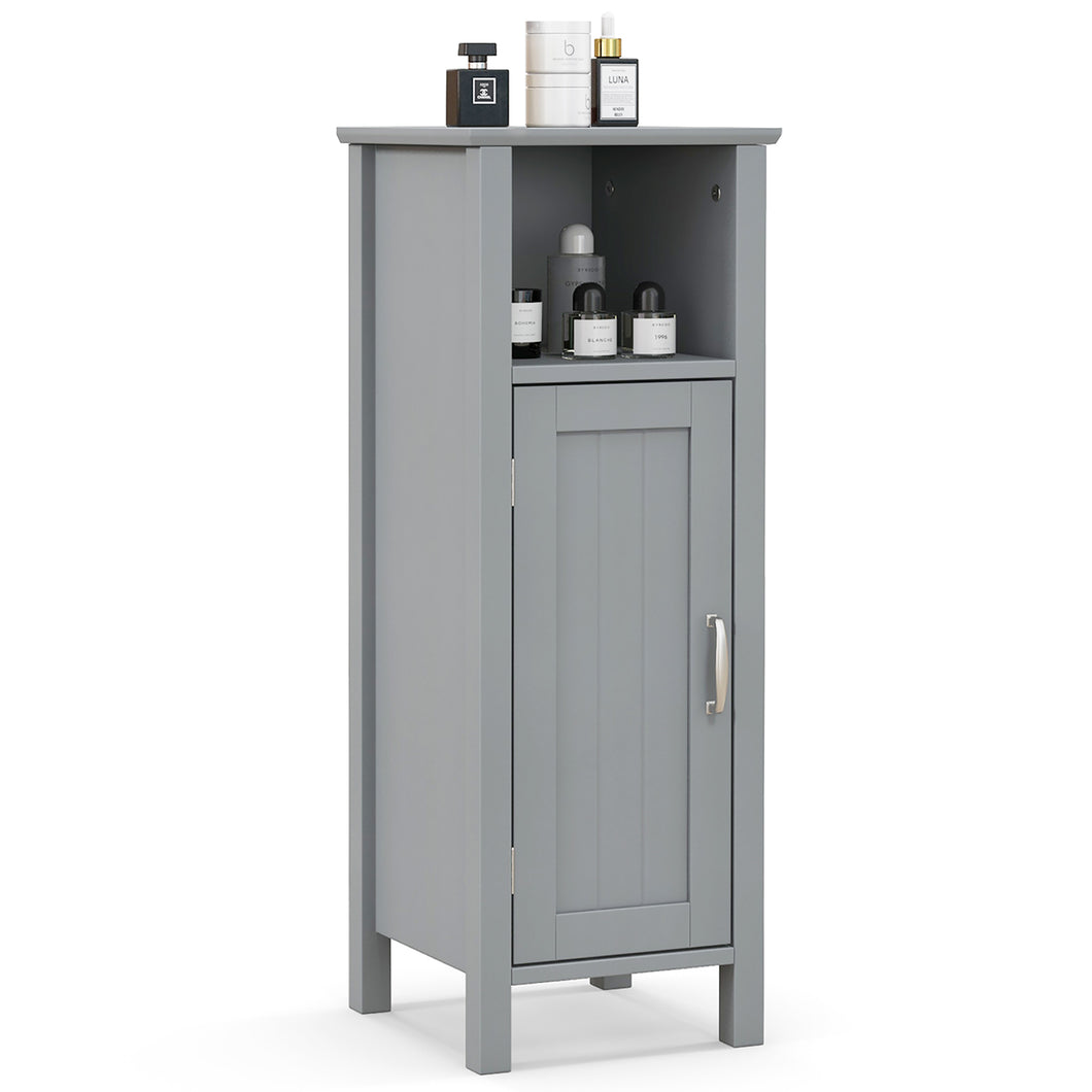 Gymax Bathroom Storage Organizer Narrow Floor Cabinet with  2-Tier Cabinet Open Compartment Gray