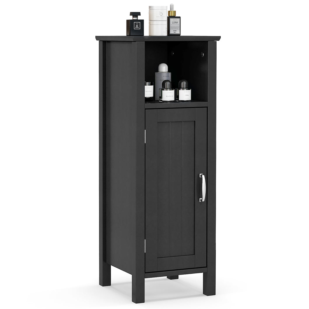Gymax Bathroom Storage Organizer Narrow Floor Cabinet with  2-Tier Cabinet Open Compartment Black