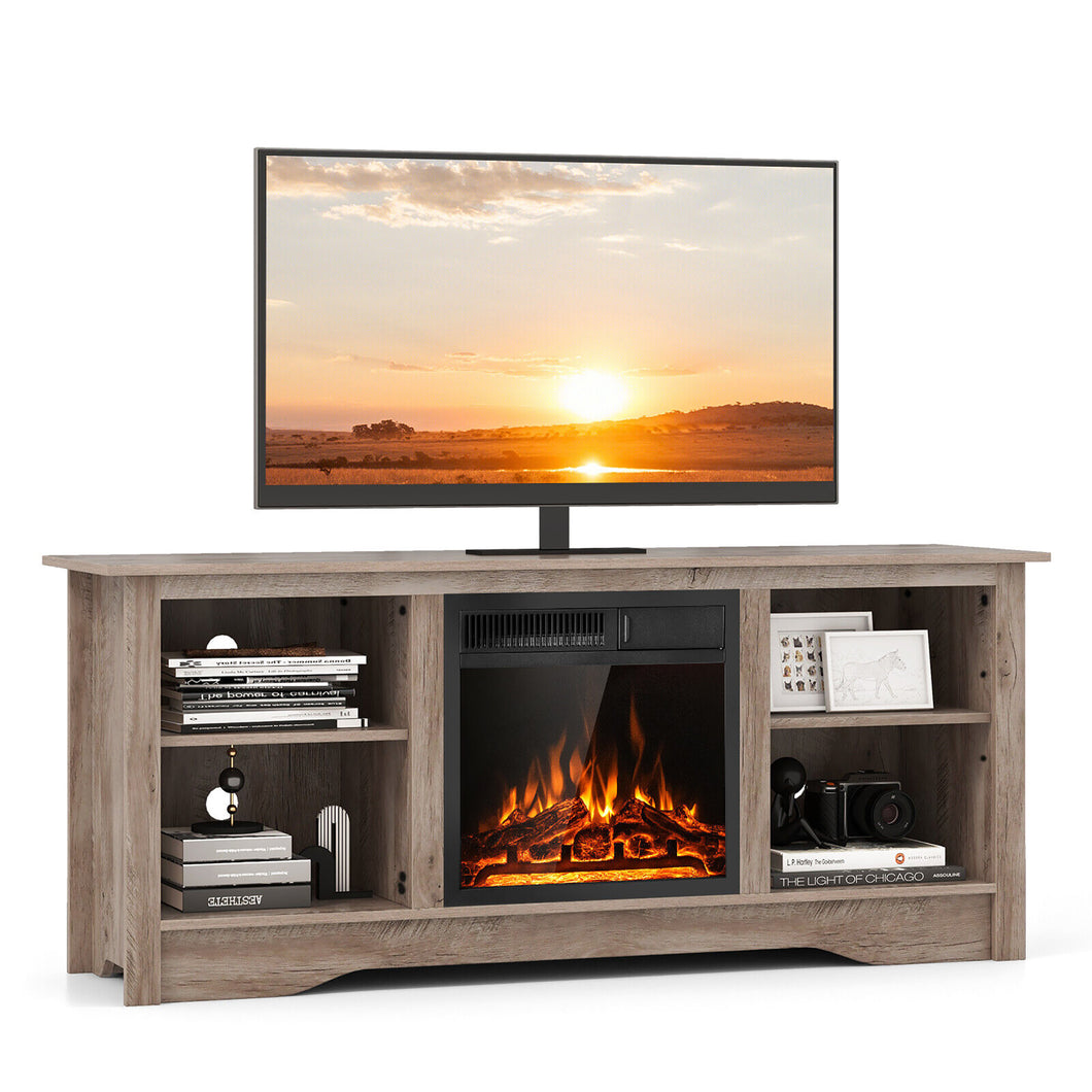 Gymax 58'' TV Stand with  18'' Electric Fireplace Heater 750With 1500W & Remote for 65'' TV