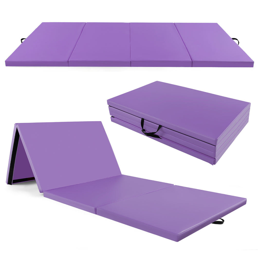 Gymax 10' x 4' x 2'' 4-Panel Folding Exercise Mat with  Carrying Handles for Gym Yoga Purple