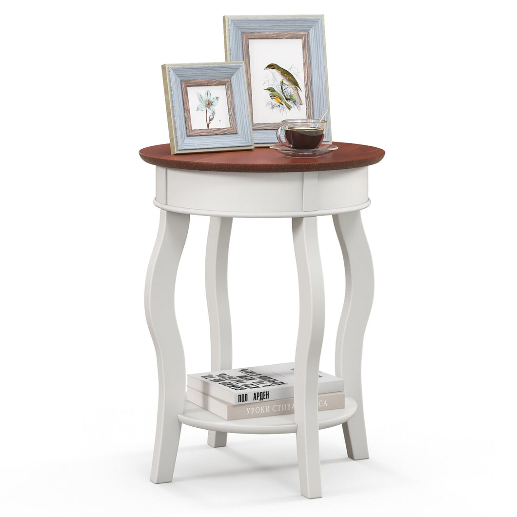 Gymax 2-Tier Side Table with  Storage Wooden Nightstand & Shelf & Solid Rubber Wood Legs