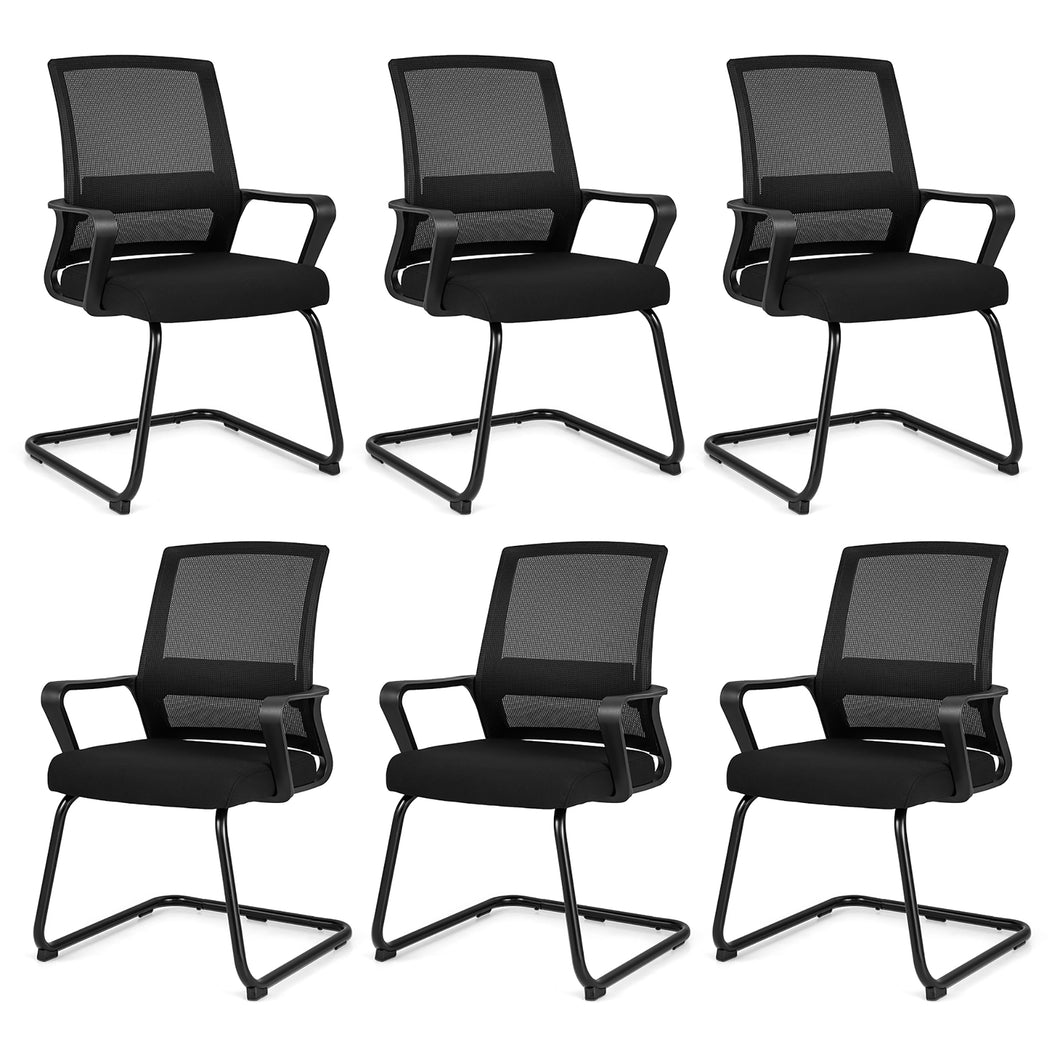 Gymax Office Guest Chair Set of 6 Conference Reception Chair with  Lumbar Support & Sled Base
