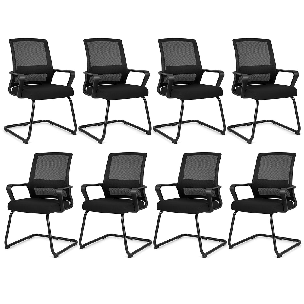 Gymax Office Guest Chair Set of 8 Conference Reception Chair with  Lumbar Support & Sled Base