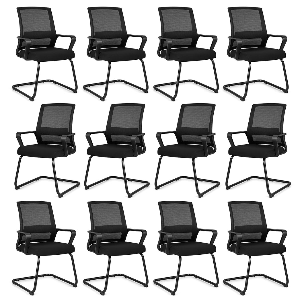 Gymax Office Guest Chair Set of 12 Conference Reception Chair with  Lumbar Support & Sled Base