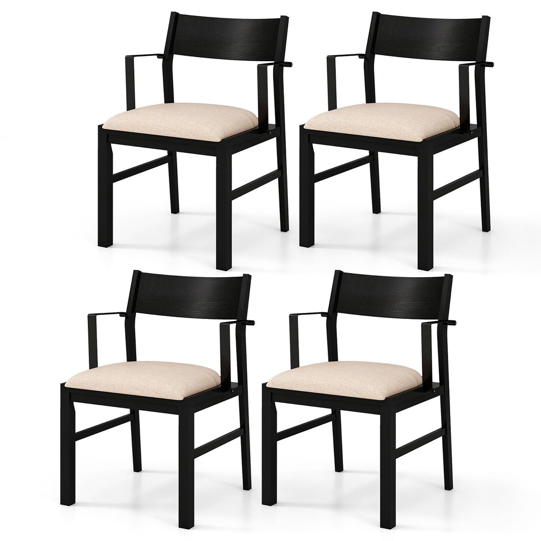 Gymax Dining Chair with  Arms Set of 4 Modern Kitchen Chairs with  Contoured Backrest Black & Beige