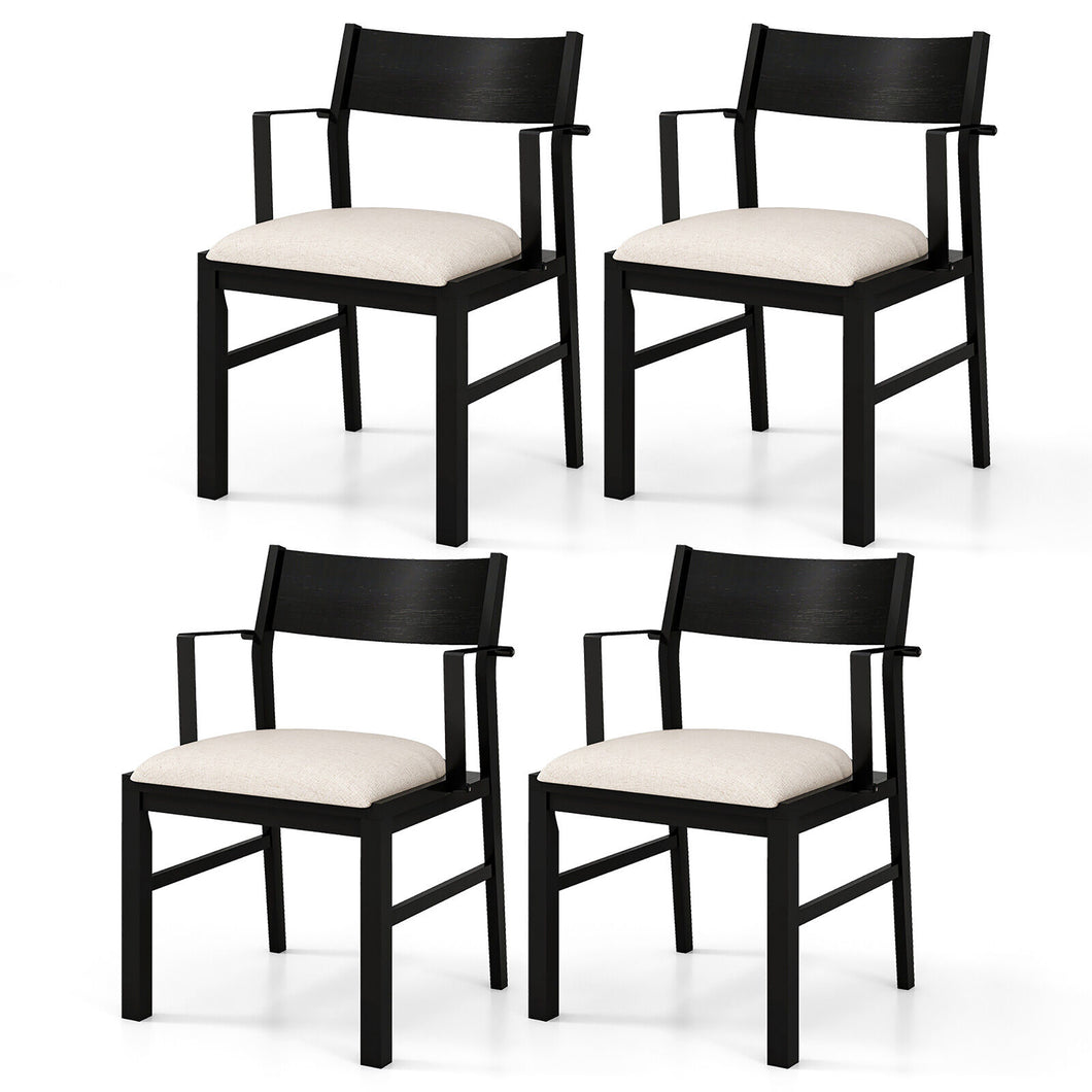 Gymax Dining Chair with  Arms Set of 4 Modern Kitchen Chairs with  Contoured Backrest Black & Cream