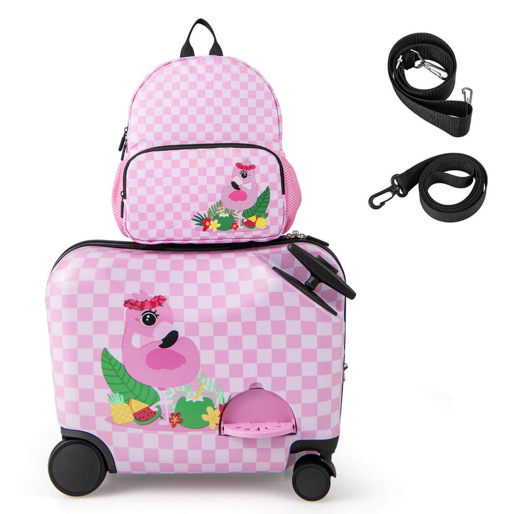 Gymax 2PCS Kids Luggage Set With  Spinner Wheels 18'' Ride-on & Carry-on & Sit-on Hardshell