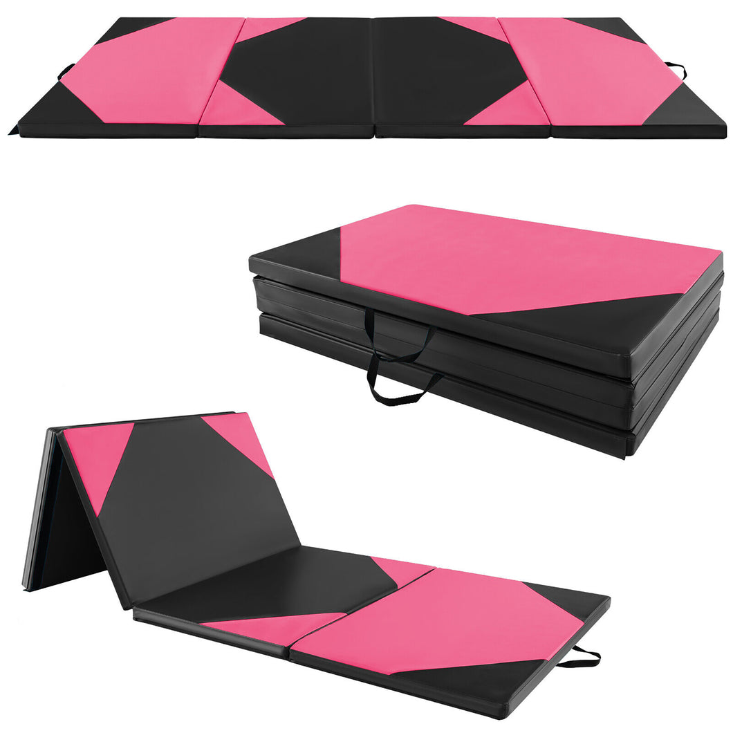 Gymax 10' x 4' x 2'' 4-Panel Folding Gymnastics Exercise Mat with  Hook & Loop Fasteners Rose Red & Black