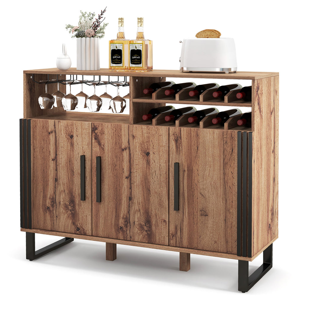 Gymax Home Wine Bar Cabinet with  3 Doors & Adjustable Shelves 2-tier Wine Rack Sideboard