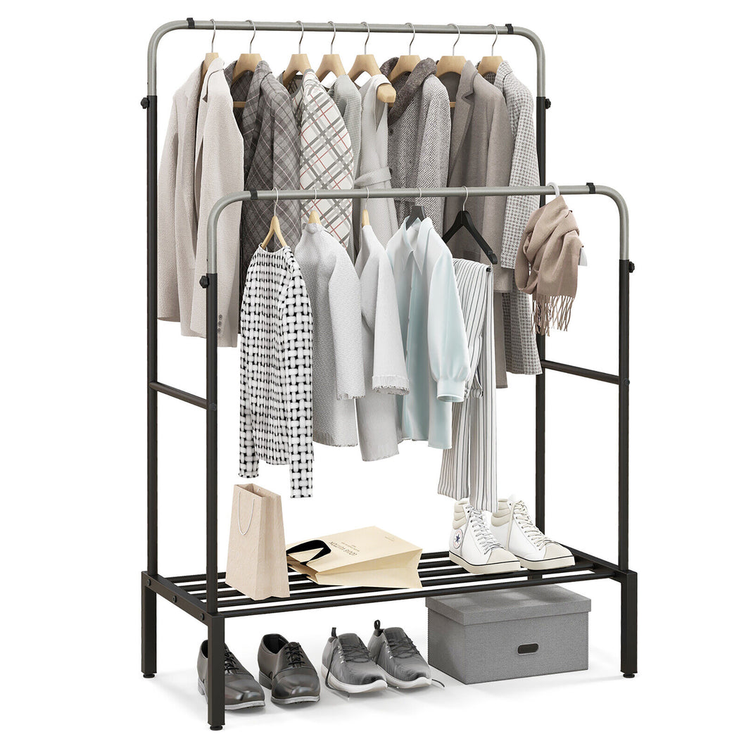 Gymax Double Rod Clothes Garment Rack Clothes Organizer with  Adjustable Heights