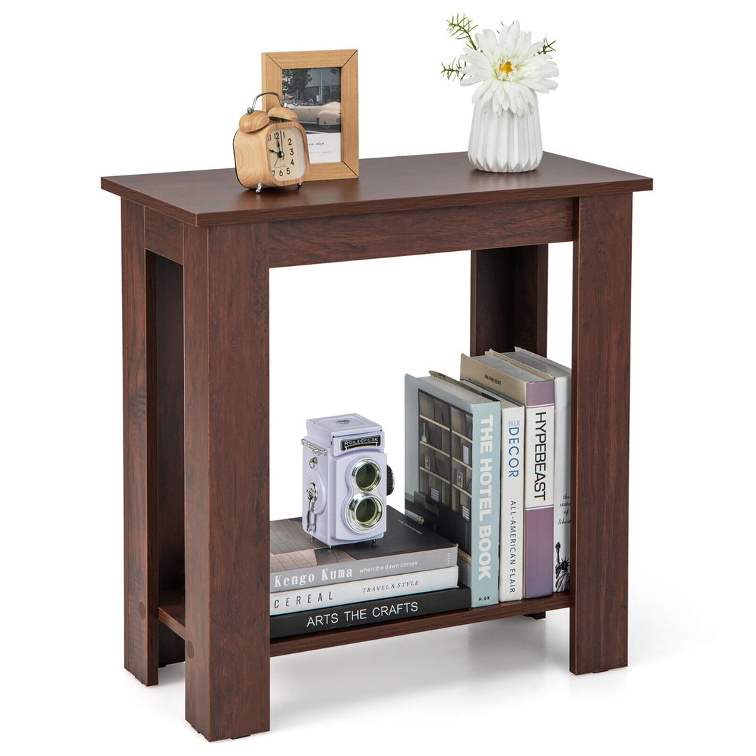 Gymax 2-Tier End Table Modern Sofa Bedside Table Compact Nightstand with  Storage Shelf