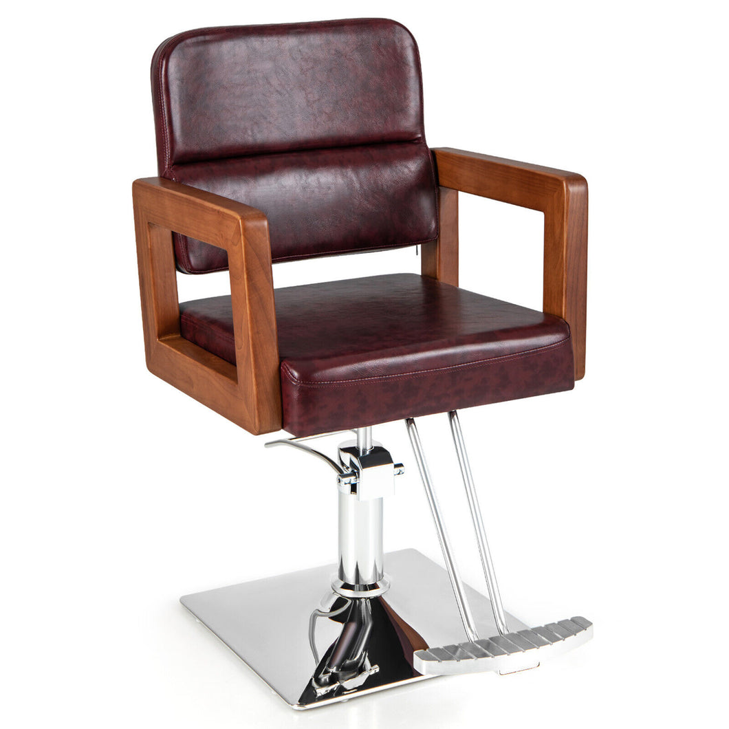Gymax Adjustable Salon Chair Hydraulic Barber Solid Wood Armchair with 360¡ã Rotation