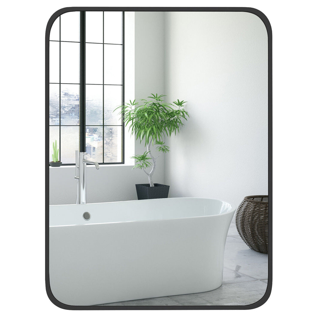 Gymax 24'' x 32'' Black Rectangle Mirror for Wall Wall Mounted Matte Metal Framed Mirror