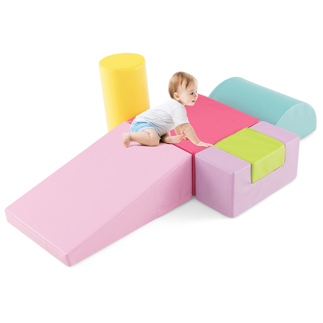 Gymax 6 PCS Kids Climber Play Set Indoor Foam Climb & Crawl Activity Blocks with  Cover