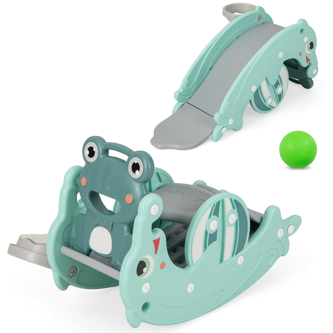 Gymax 3-in-1 Kids Slide Rocking Horse Set Convertible Toddler Slide with  Basketball Hoop Green