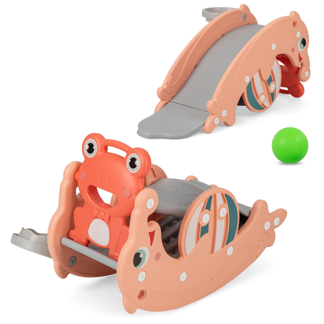 Gymax 3-in-1 Kids Slide Rocking Horse Set Convertible Toddler Slide with  Basketball Hoop Pink