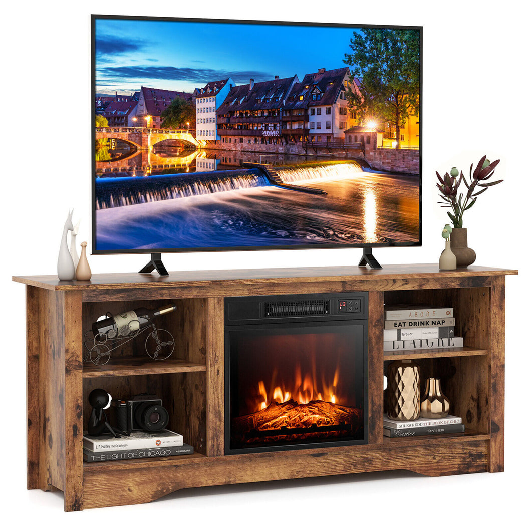 Gymax 58'' TV Stand with 18'' Electric Fireplace Heater, Adjustable Shelves, Remote Control
