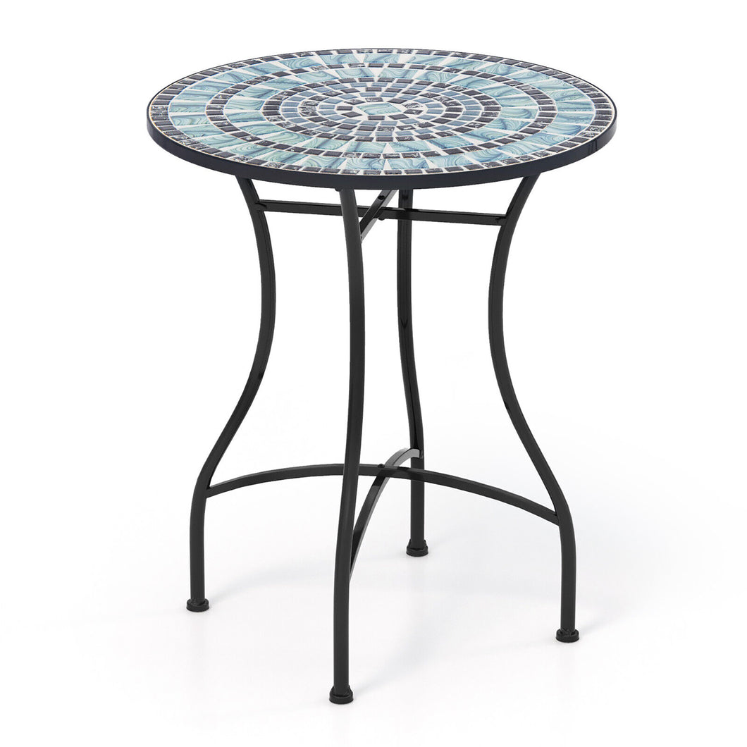 Gymax 24 Inch Patio Bistro Table Metal Structure with  Ceramic Tile Tabletop Heavy-Duty