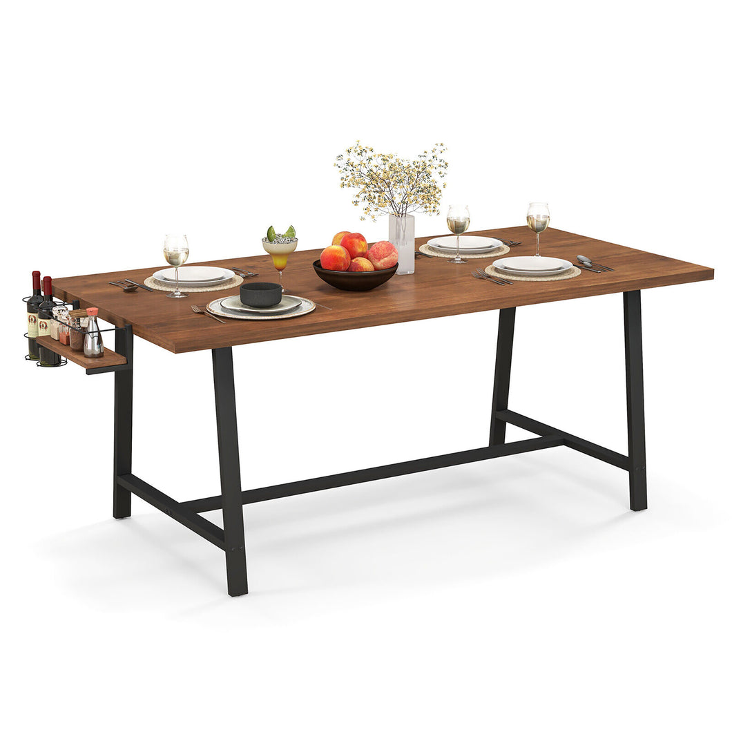 Gymax 72'' Industrial Rectangular Kitchen Table with  2-Bottle Wine Rack Condiment Holder