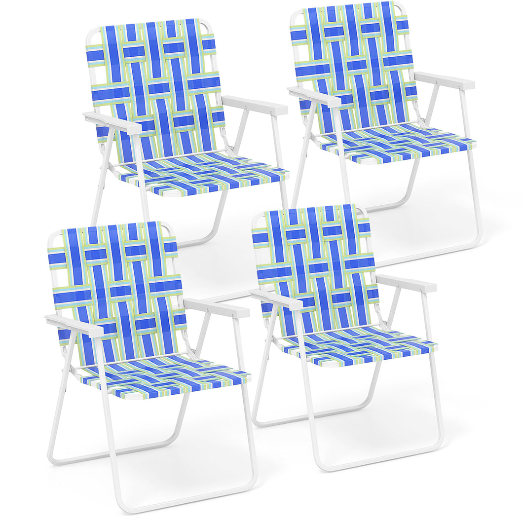 Gymax 4pcs Folding Beach Chair Camping Lawn Webbing Chair Lightweight 1 Position Blue