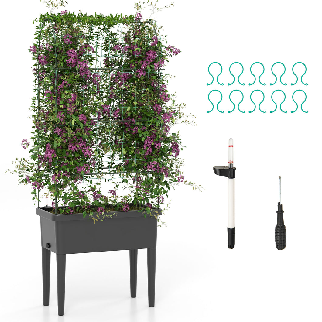 Gymax Raised Garden Bed with  Trellis Water Level Observer Drainage Holes Climbing Net