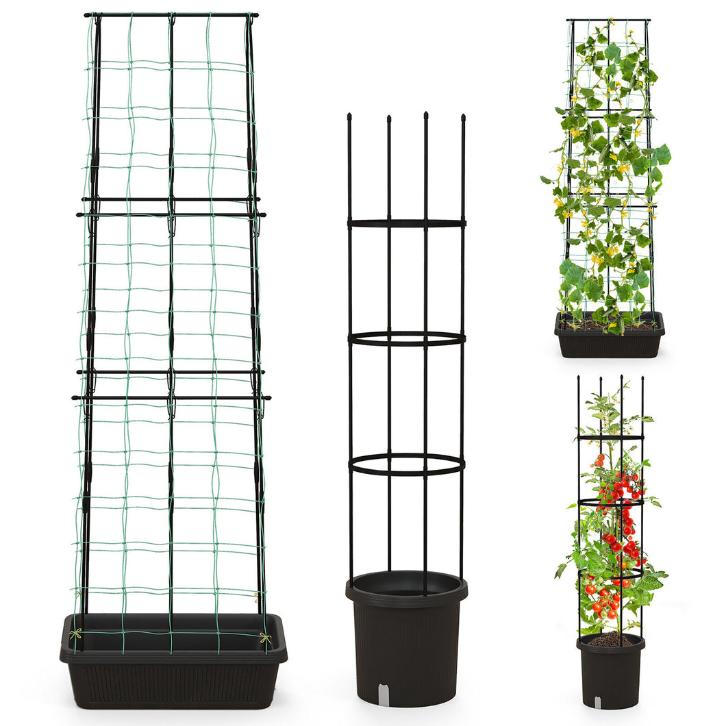 Gymax 2 Pack Garden Planters with  Trellis Adjustable Height & Self-watering System